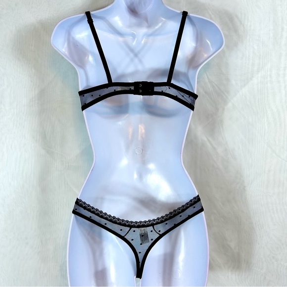 NWT Pink and Black Lace Bra and Thong Panties Set 34B - Picture 6 of 7